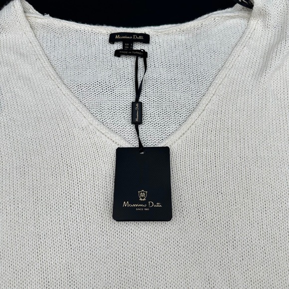 Massimo Dutti Knit Top V Neck Short Sleeve‎ Relaxed Fit Cream Casual - Picture 3 of 7